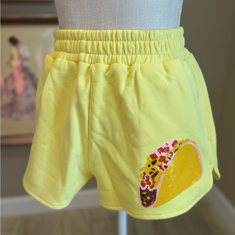 New! QUEEN OF SPARKLES Yellow Sequin Taco Shorts 🌮